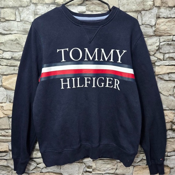 Tommy Hilfiger Tops - Tommy Hilfiger Sweatshirt M Navy Pullover Crewneck Logo Fleece Casual EUC Unisex